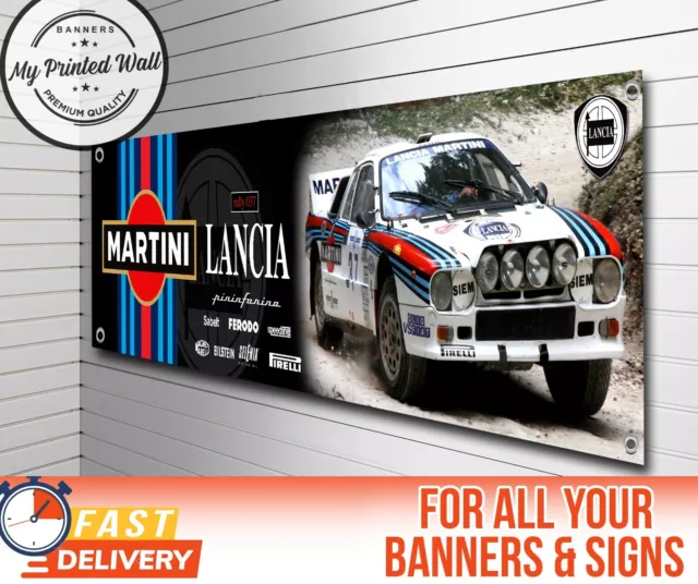 Lancia 037 Martini Racing Rallye Auto Banner für Garage, Werkstatt etc - GROSS