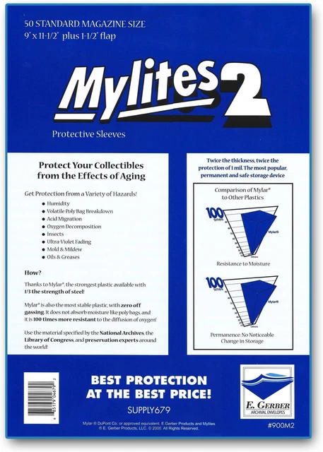 50 E. Gerber Mylites 2 Mil Mylar Magazine Sleeves 900M2