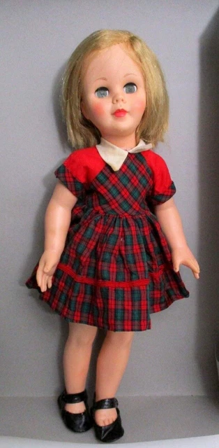 Effanbee 1960 Blonde Girl Doll Blue Sleep Eyes Outfit Red Dress Black Shoes Vtg
