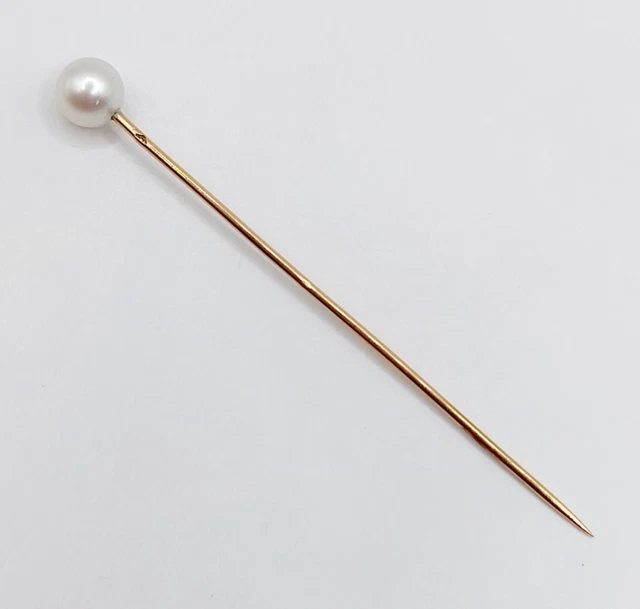 Épingle à Foulard/cravate Ancienne En Or 18k Avec Perle - Poinçon Tête De Cheval, état Très Bon