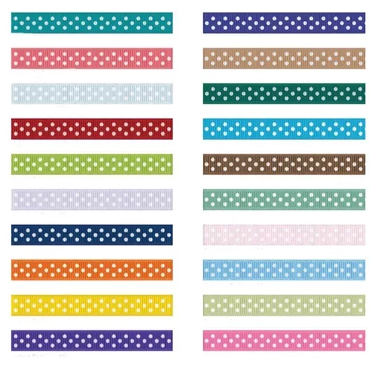 10mm x 25 metre Full Roll Grosgrain ribbon Polka Dot dots spot - various colours