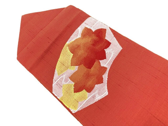 6691740: Japanese Kimono / Vintage Nagoya Obi / Tsumugi / Woven Maple Leaves & J