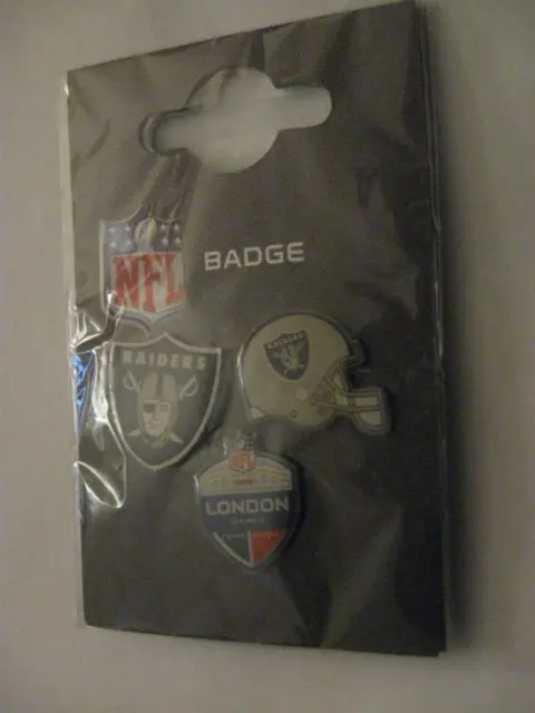 2018 Nfl London Oakland Raiders American Football Set Of 3 Metal Pin Badges