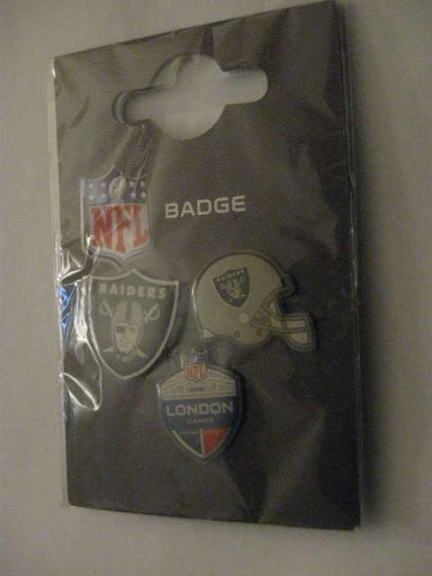 2018 Nfl London Oakland Raiders American Football Set Of 3 Metal Pin Badges