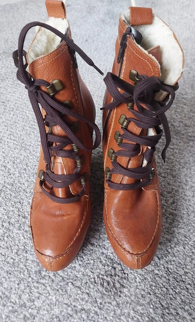 LADIES CARVELA TAN Leather Brogue Lace Up Boots Size UK 4 EU 37