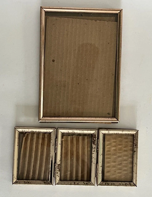 Lot Of 2 Vintage  Brass Picture Photo Frames w/Glass Minatare Tri-Fold & 5" x 7"