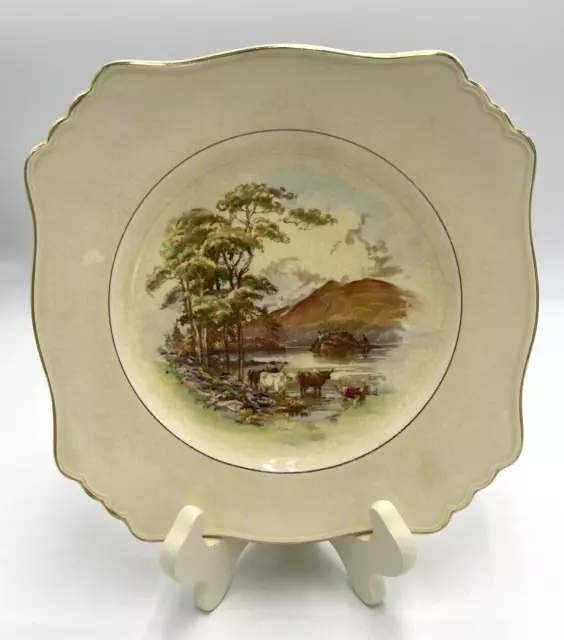 Vintage Royal Winton Grimwades England Highland Cattle Square Plate Rare