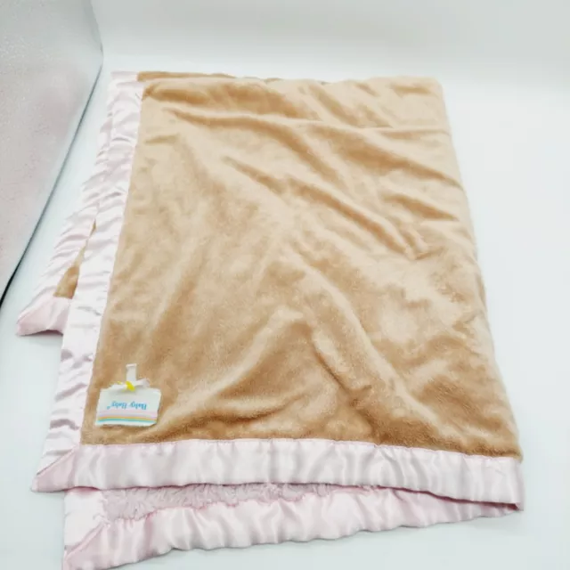 Baby Baby Blanket Satin Trim Pink & Brown Lovey 29x31