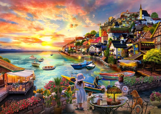 1000 Piece Beach Lighthouse Jigsaw Puzzle For Adults - Colorful Sunset Sailboat Scenery, 19.7x27.6 Inches