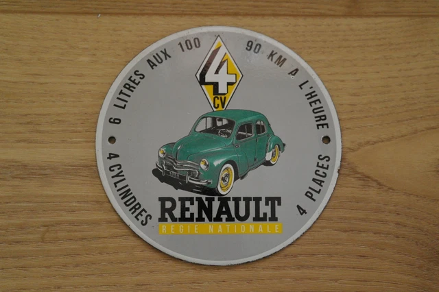 Belle plaque émaillée huiles Renault ronde double face 65 cm TBE - Antiquités
