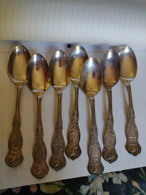 7 Wm Rogers & 1915 ? Son Silverplate Pat APD For 6" STATE SPOON ~ Ny, CA, VT +
