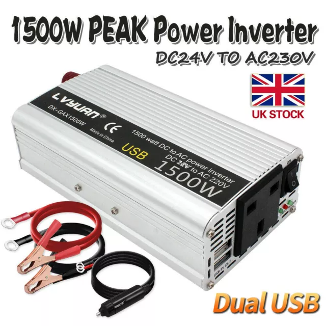 1500W Peak 600W Power Inverter Truck Converter DC 24V to AC 230V With 2USB Trip