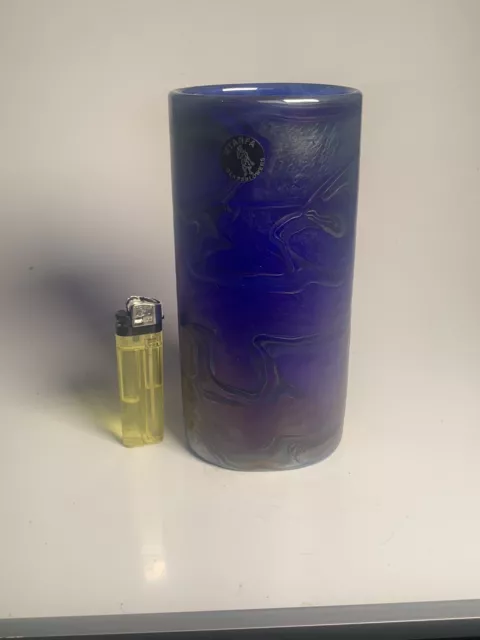 Vintage alte blaue signiert Glasvase Design MTARFA Valetta Glas Vase  midcentury