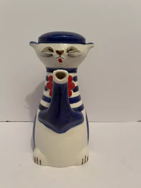 Vntg. Cat Pitcher Teapot Schramberger Bouquet SMF 42 #6120 German Blue/White