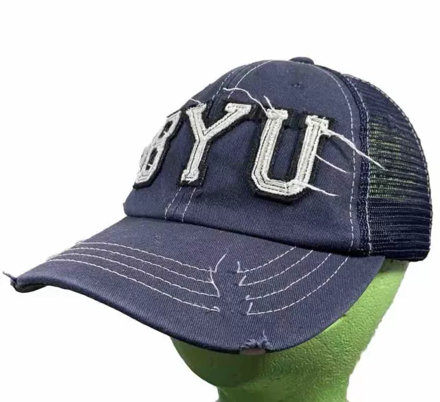 BYU Cougars Hat Cap Blue Mesh Back Zephyr Snapback OS Adjustable Distressed NCAA
