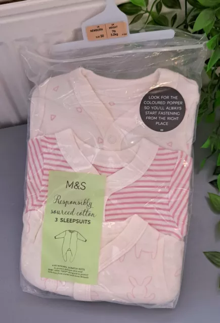 Baby Girl Newborn Bnwt M&s Supersoft Sleepsuit Set