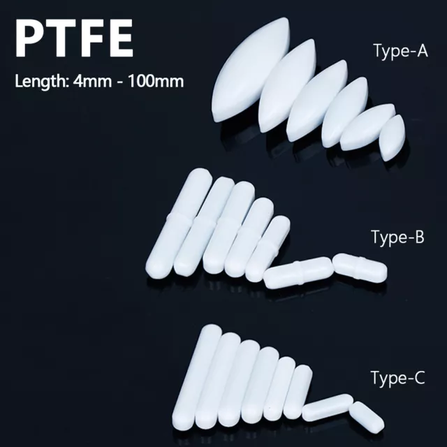 Lab PTFE Magnetic Stir Bars Type A B C Stirrer Bar Rod High Temp Length 4-100mm