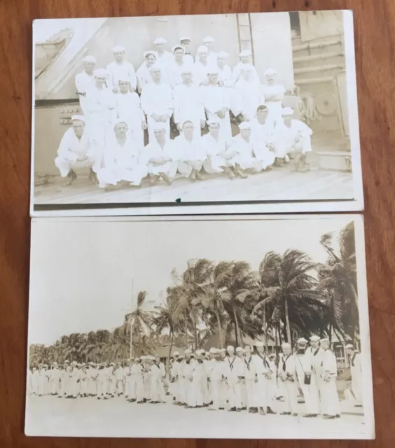 Two Ww1 Era Groups Of Us Navy Sailors Rppc Real Photo Postcards One Dated 1915