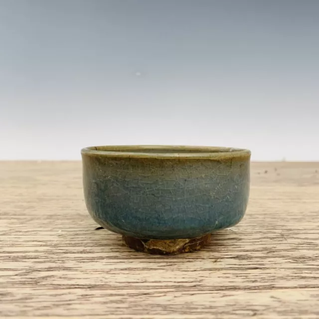 3.5" Old Porcelain Song dynasty jun kiln cyan glaze Fambe Ice crack luohan Bowl