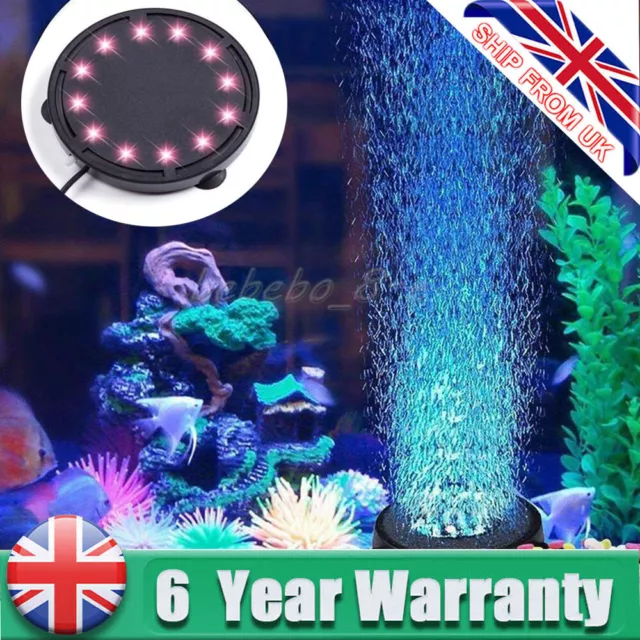 LED Aquarium Light For Fish Tank Bubble Pump Auto Color Changing Round Air Stone