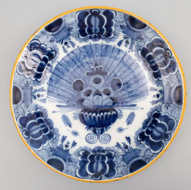 Antique 18th Century Dutch Delft Faience Peacock Charger Plate 13.8"