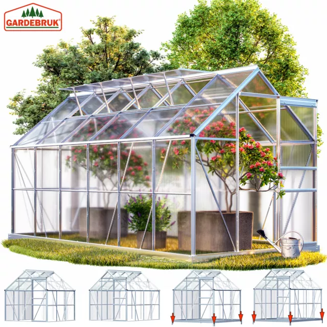 GARDEBRUK® Walk-In Aluminium Polycarbonate Home Greenhouse  3.6m² 4.75m² 7.22m²