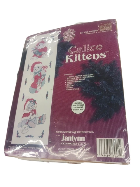 Kit de punto de cruz de Navidad Janlynn 1993 Calico gatitos gatos tirón de campana 139-41