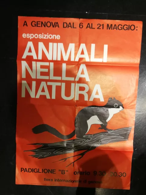 GENOVA MANIFESTO ESPOSIZIONE ANIMALI NATURA 1972 SCOIATTOLO (CM.69x48,5) #CASS8
