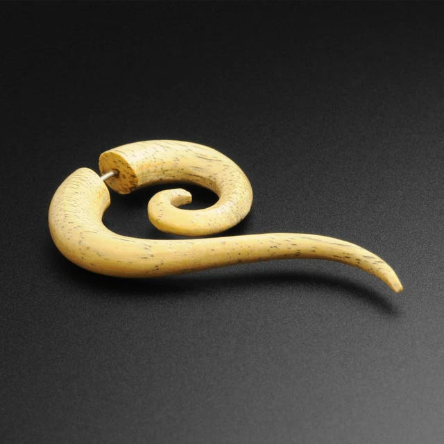 Wooden Fake Ear Stretcher Plug Earring Tamarind Wood Fake Gauge Hanging Spiral