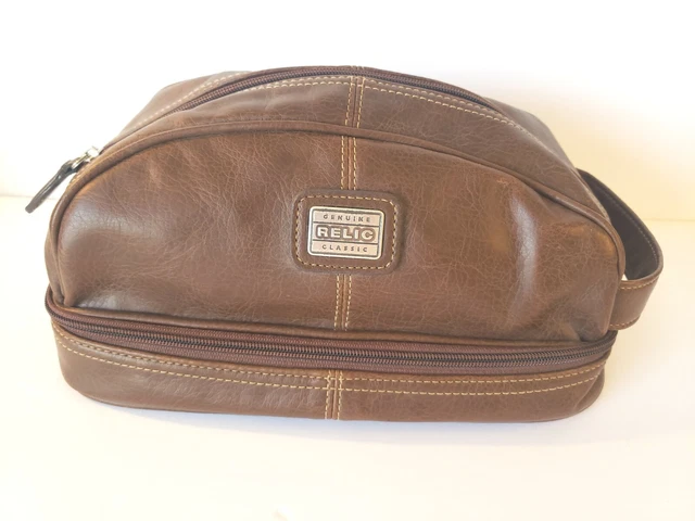 RELIC Shave Toiletry Cosmetic Makeup Bag Travel Pouch Organizer Leather Brown