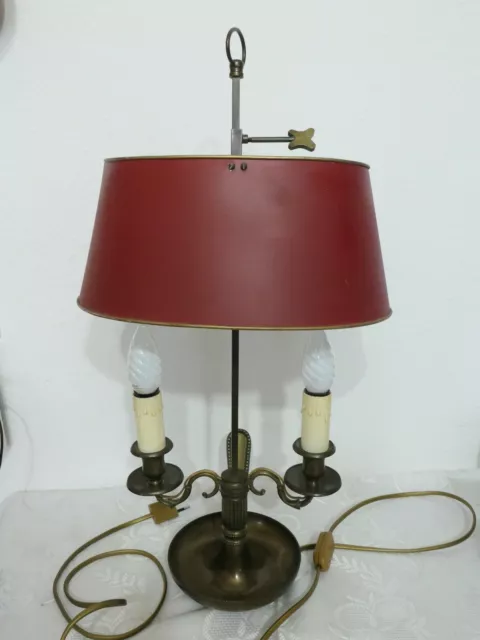 Tischlampe, Bouillotte, Empire Stil, ovaler, roter Blechschirm