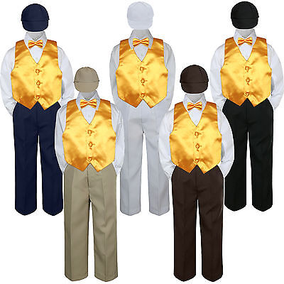 Boys Baby Toddler Kids Yellow Vest Bow Tie Formal Set Suit Hat S-7