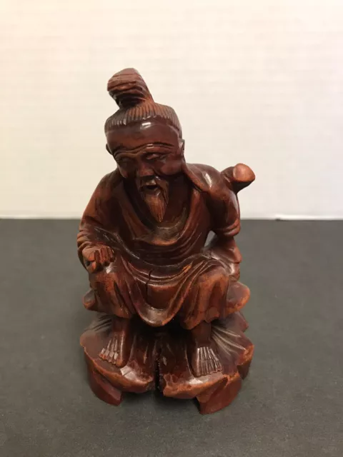 Asian Wooden Carved Wise Man sitting on Lotus Leaf ? Beautifully Carved and Old?