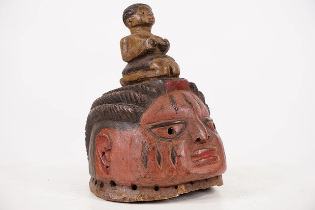 Yoruba Gelede Mask with Kneeling Woman on Top 10" - Nigeria