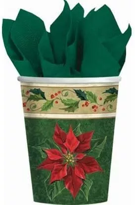 Celebrate the Season Poinsettia Christmas Holiday Party 9 oz. Paper Cups