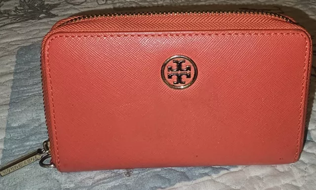 Tory Burch Robinson Women's Orange Saffiano Leather Continental Zipper Wallet