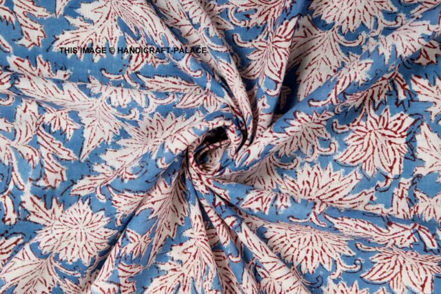 Indien Naturel Main Bloc Tissu Imprimé Handmade Coton Sanganeri Fabriqué 4.6m