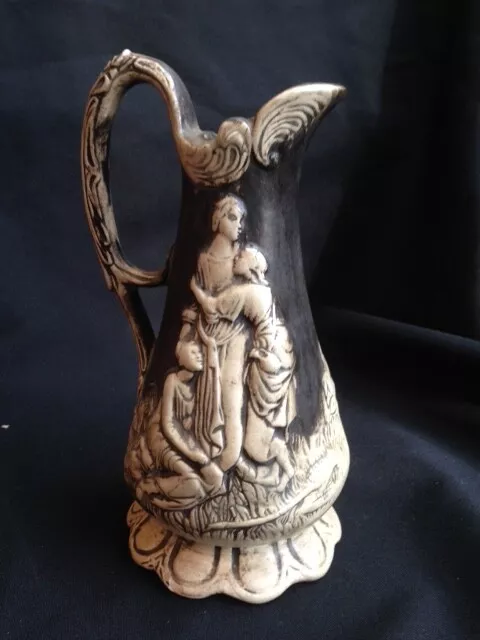 Rare Navy & White Small Pitcher Depicting Grecian Scene Ornate