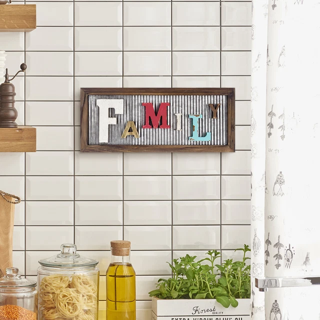 Galvanized Metal & Burnt Brown Wood Frame - Mixed Color Family Wall Art Decor