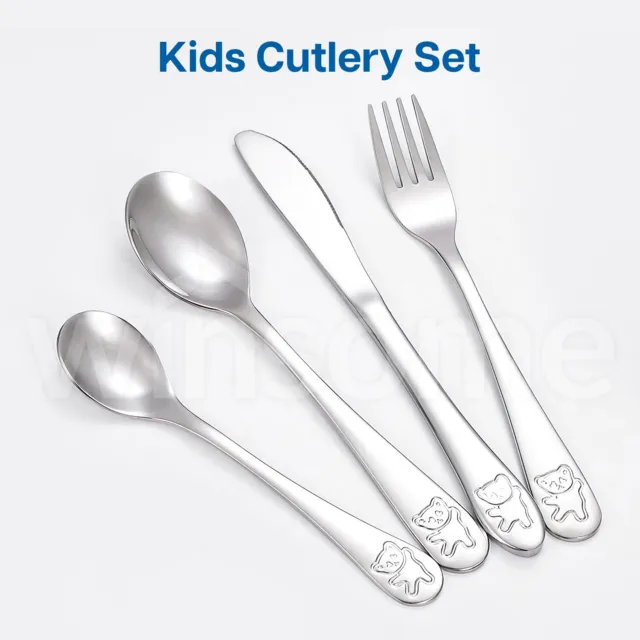 4Pcs Bear Kids Cutlery Set Stainless Steel Children Knife Fork Spoon Teaspoon 2