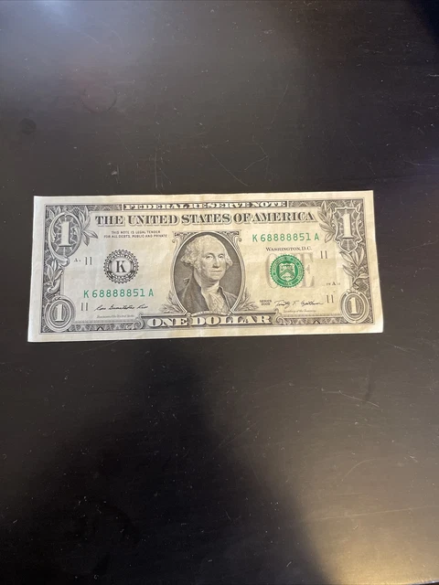 One Dollar Bill SUPER REPEATER 5 8’s in aFancy SERIAL NUMBER $1 NOTE Series 2009