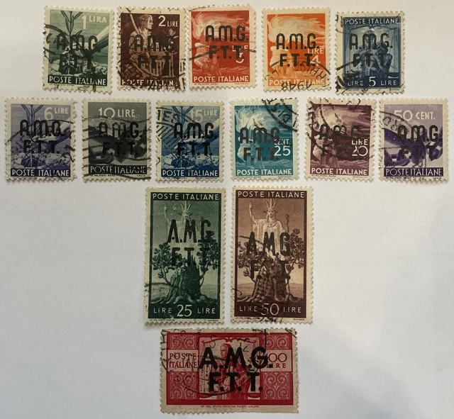 1947 Italy Trieste Used Stamps Set | Sc #1-14 Mi #1-17 | All Used | CV $71.45