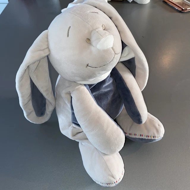 Grand Doudou Peluche  Noukies Lapin Gris Bleu Bao Wapi  Echarpe 45/65Cm