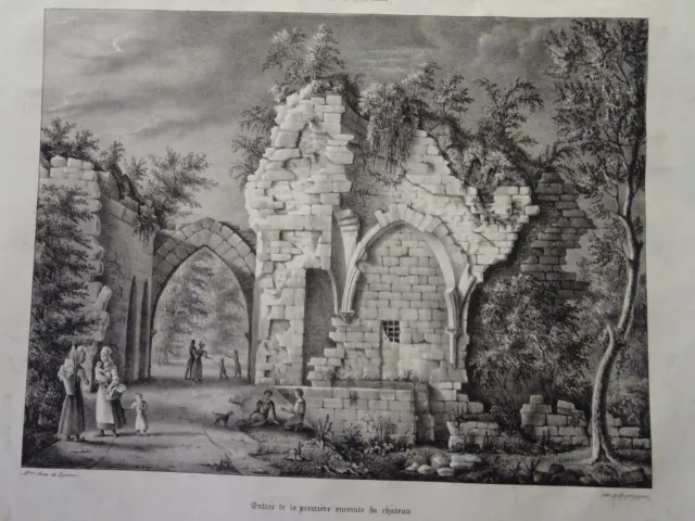 Anna de L'Épinois (1804-1898) GRANDE LITHO CHATEAU COUCY AISNE RUINE ROMANTISME 2