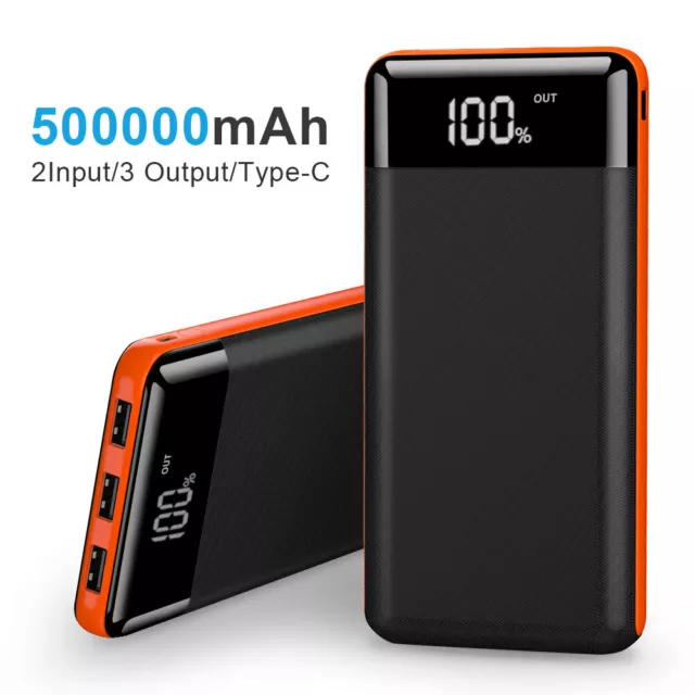 500000mAh External Charger Portable Power Bank LCD 3USB Battery Backup for Phone