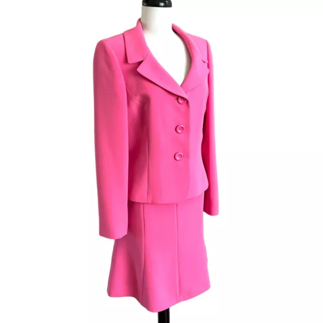 Tahari Arthur S Levine Pink Two Piece Flared Skirt Blazer Jacket Set Size 10