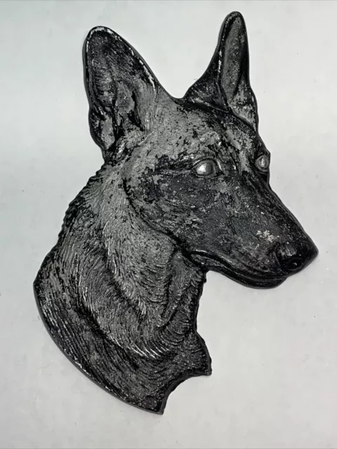 VINTAGE German Shepherd/ Malinois DOG HEAD CAST ALUMINIUM WALL PLAQUE DECOR