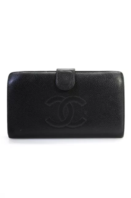 CHANEL WOMENS PEBBLE Grain Leather Gold Tone Card Holder Black Small Wallet  $229.99 - PicClick