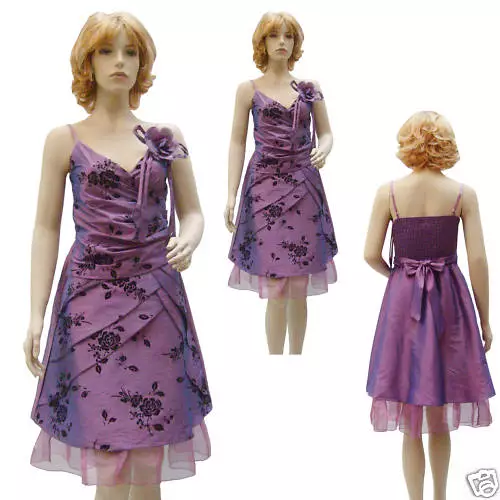 Robe soirée TAFFETAS Violet Fleurs Noires Taille 36/38