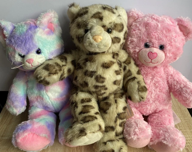 BUILD A BEAR Soft Toy Bundle X3. Pink Cuddles Bear. Snow Leopard